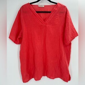 SAGA Linen Coral Pink Orange Top Blouse Relaxed Lagenlook Size XL?